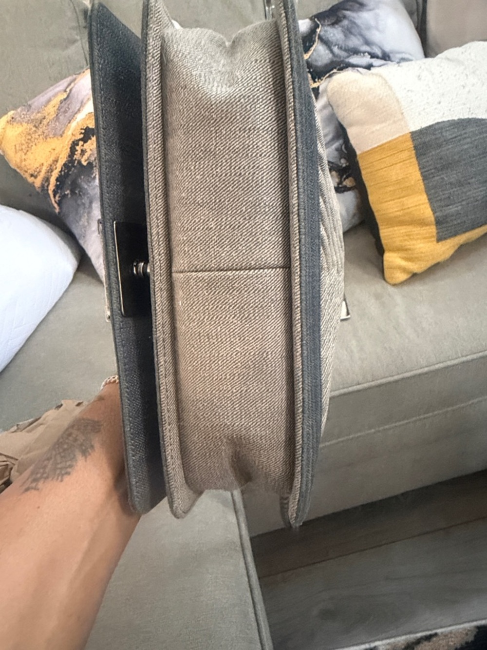 CHANEL Gray and Silver Chevron Crossbody Boy Bag. - Picture 8 of 9